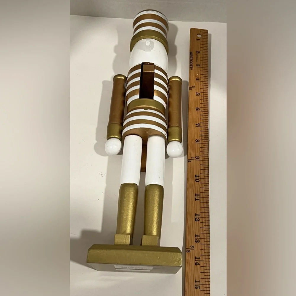 NEW Wood (MDF) Gold Stripe/White Nutcracker Holiday Christmas Decoration
